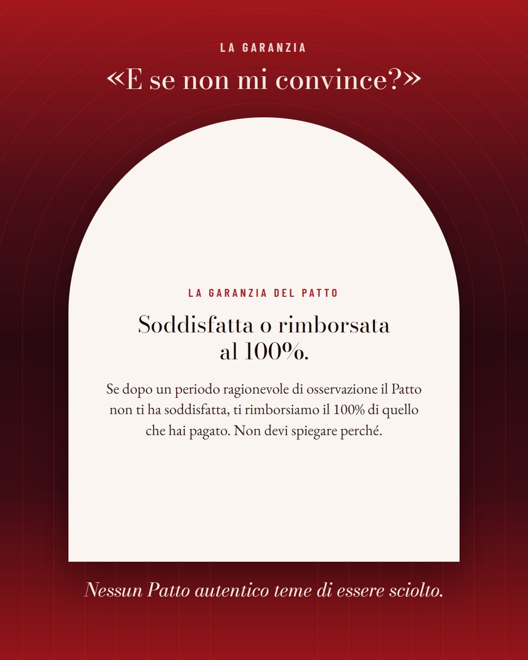 La garanzia del Patto: soddisfatta o rimborsata al 100%